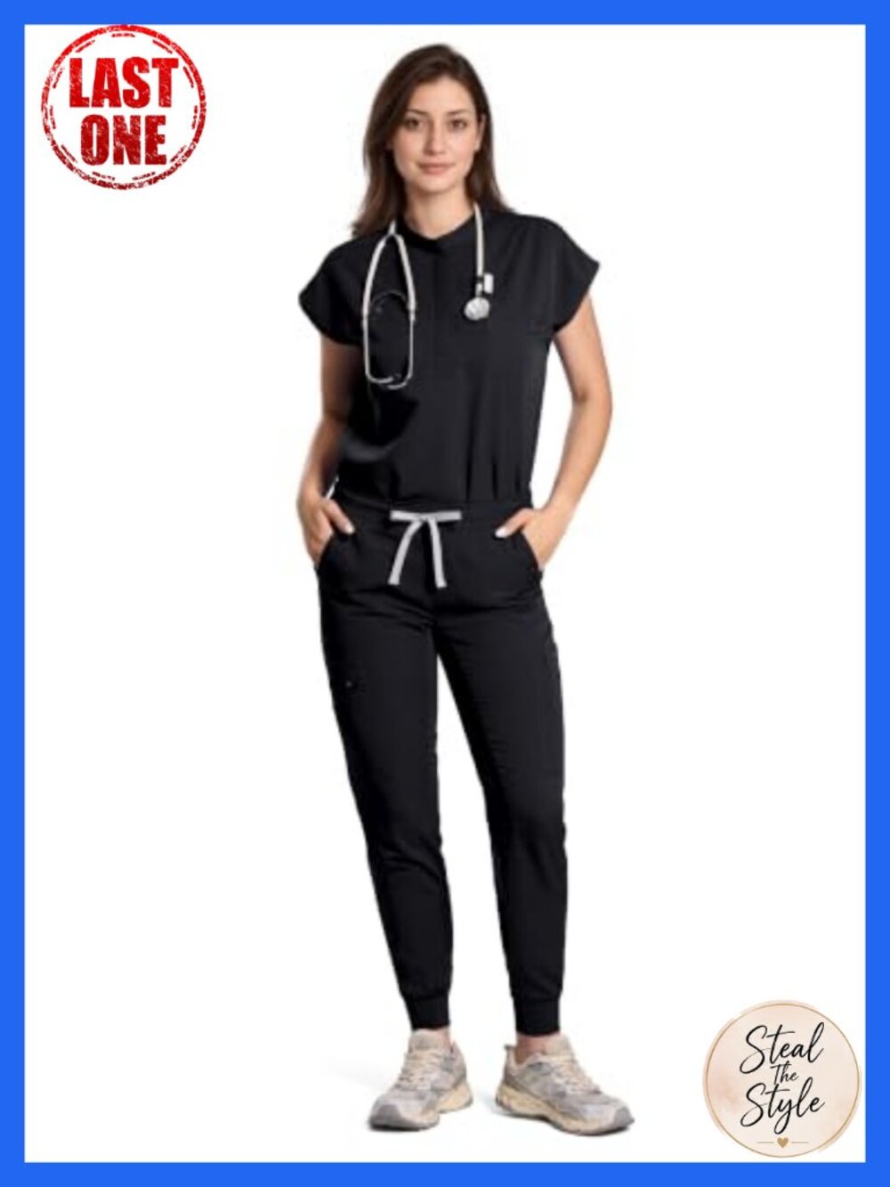 Women's Scrub Set Mandarin Collar Cargo Jogger Pants 11 Pockets Medical